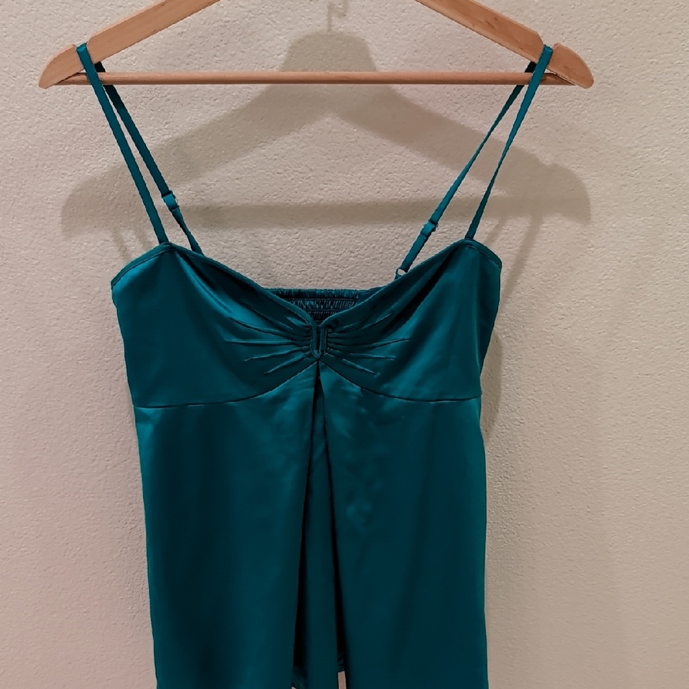Teal Satin Spaghetti Strap Top